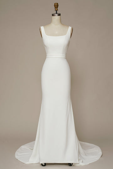 Vestido de Noiva Branco Pescoço Quadrado Sereia  Vestidos Cerimónia